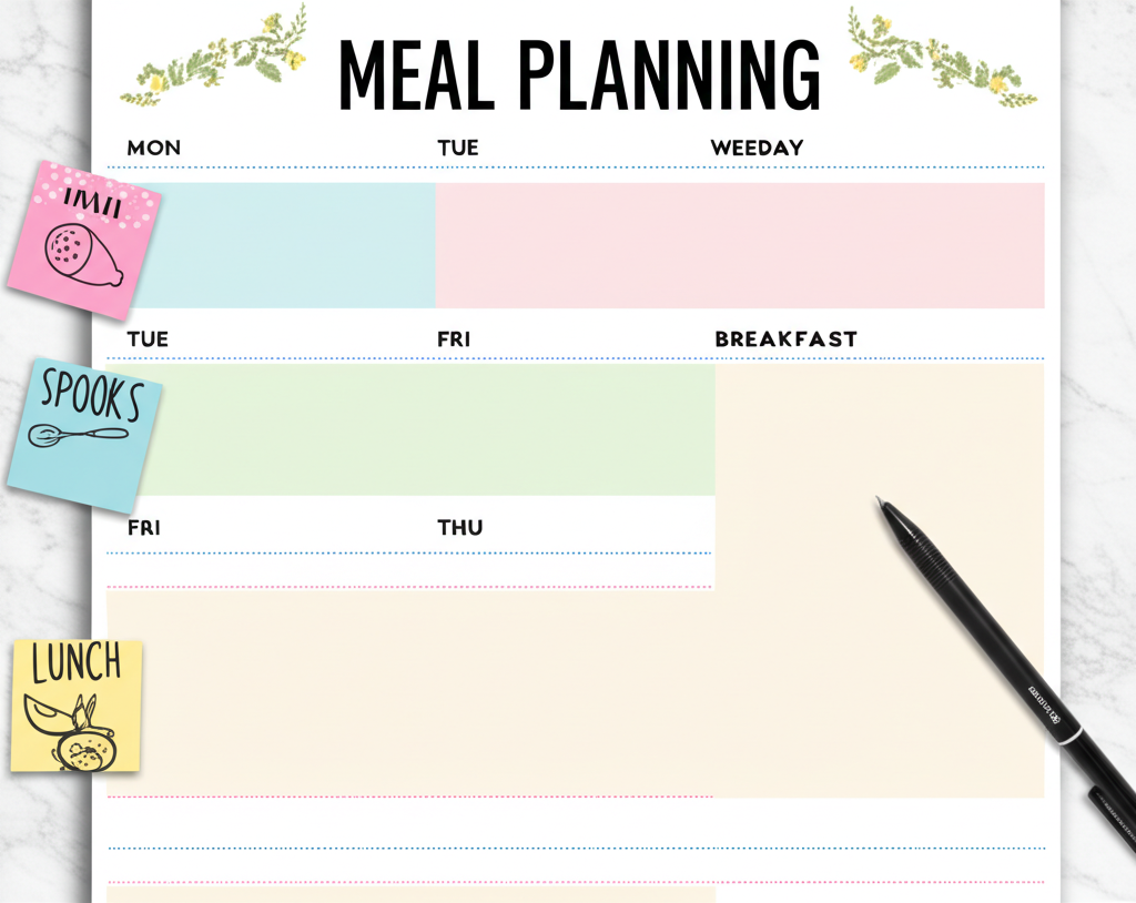 Meal planning calendar with healthy food