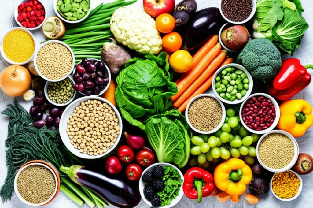 Colorful plant-based food spread